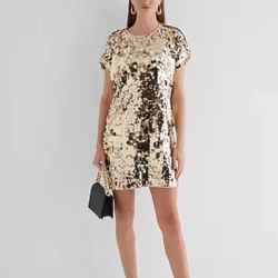 Express Sequin Gold Dress