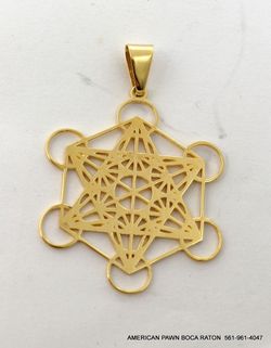 16K Yellow Gold Metatron Star Merkaba Cube Cosmic Geometry Charm Pendant 6.5gram