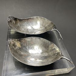 Two Vintage Sterling Silver Customized Leaf Shape Dish/Tray(Test Silver,171.7g)