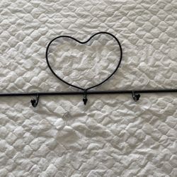 Vintage Heart Coat Rack 5-Hook Wall Mount Towel Key Holder 23.5" Black