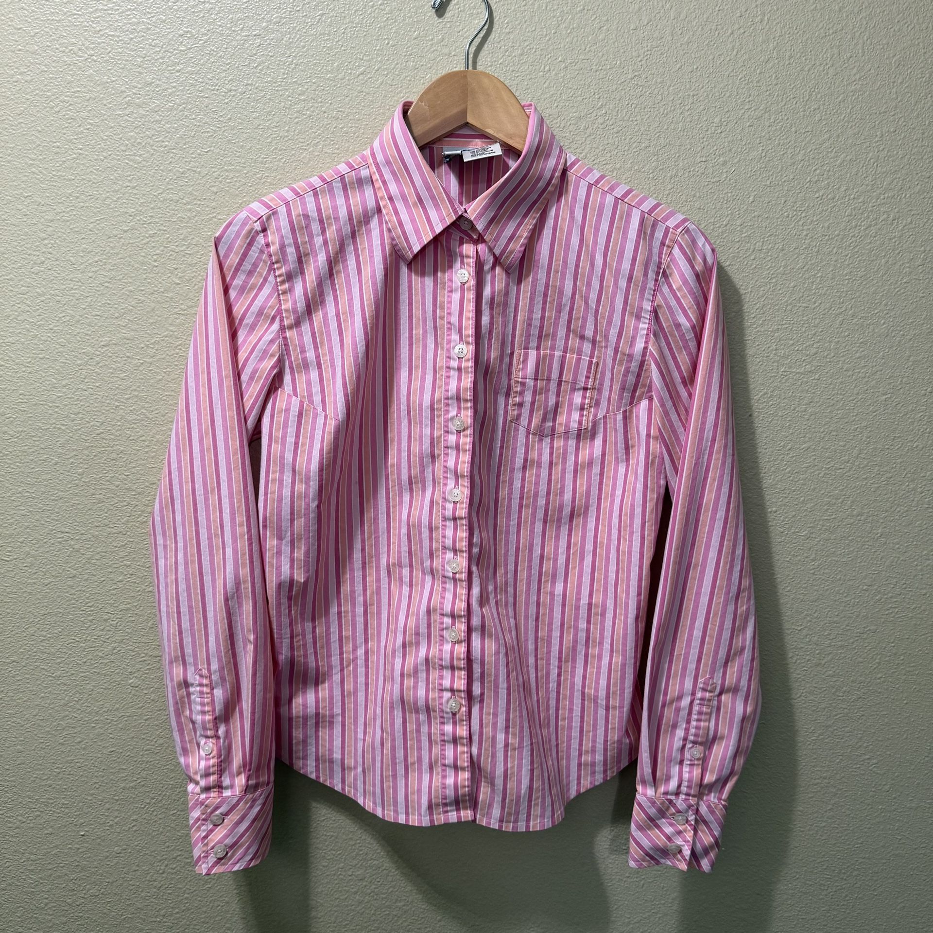 Women’s Size 6 Lilly Pulitzer Pink Peach Striped Button Up Long Sleeve Shirt
