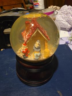 Christmas Santa Snow Globe with Dark Wood Base