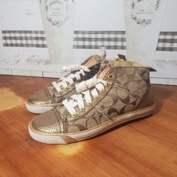 Coach Indiana Gold Elegant Metallic High Top Leather Sneaker Size 7 B Q1236