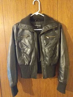 Black faux leather bomber Moto jacket women's medium
