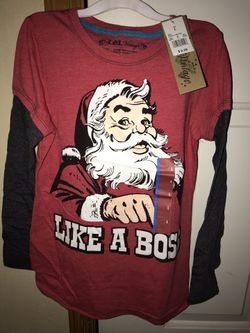 NWT Boys Size Large Like A Boss Santa Christmas Shirt