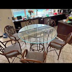 Bamboo style metal chairs with table