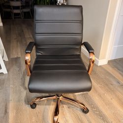 Black Leather Rose Gold Vanity Office Chair 