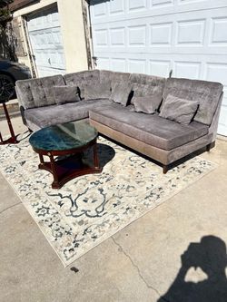 Gray Velvet Sectional Sofa with Chaise