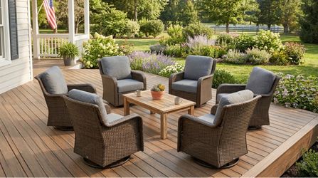 Wicker Patio Conversation Set of 6, swivel chair