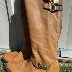 Aldo Zipper brown leather boots zip-up style calf-high riding boots 8 women’s