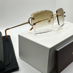 Cartier Big C 24K Gold/Brown Hennessy Tint Diamond Cut Wire Glasses