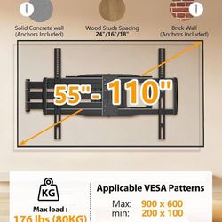 FORGING MOUNT Long Arm Full Motion TV Wall Mount for 55–110" TVs Holds 176 lbs, 42.8″ Long Extension for Screen Centered on Living Room,Heavy Duty TV 