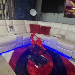 Power Reclining White Sectional With Led Lights $900 Off!