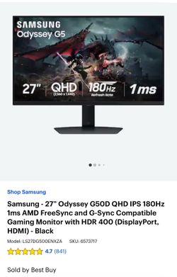Samsung - 27” Odyssey G50D QHD IPS 180Hz 1ms AMD FreeSync and G-Sync Compatible Gaming Monitor with HDR 400