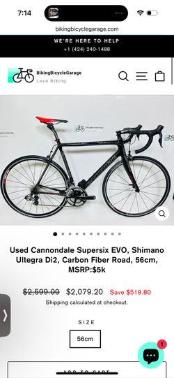 Used Cannondale Supersix EVO, Shimano Ultegra Di2, Carbon Fiber Road, 56cm, MSRP:$5k