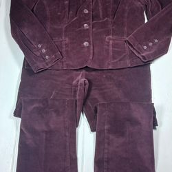 Sz 14 Women Vtg ST. John's Bay Stretch Corduroy Blazer Jacket Pants 2 Piece Set 
