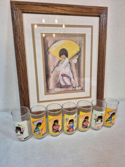 DeGrazia Framed Print and Glasses Set