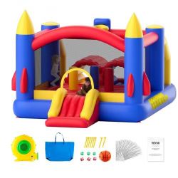 471* Inflatable Castle, High-Quality Outdoor Play Trampoline with Blower, Slide, and Storage Bag, Family Backyard Inflatable Castle for Children Ages 