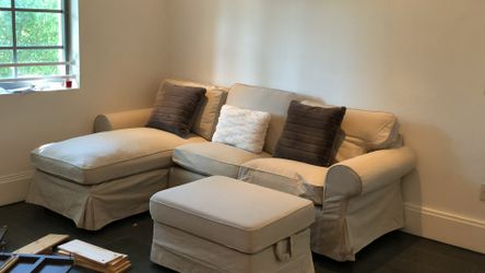 Set Of Ektorp 2 Seats Sofa With Chaise Long And Puff Matching - IKEA