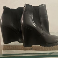 Michael Kors Black Leather Wedge Ankle Boots