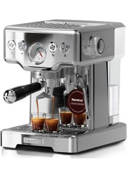 Neretva Espresso Machine, 15 Bar Espresso Coffee Machine with Visible Pressure Guage Professional Espresso Maker with Milk Frother & Stainless Steel f