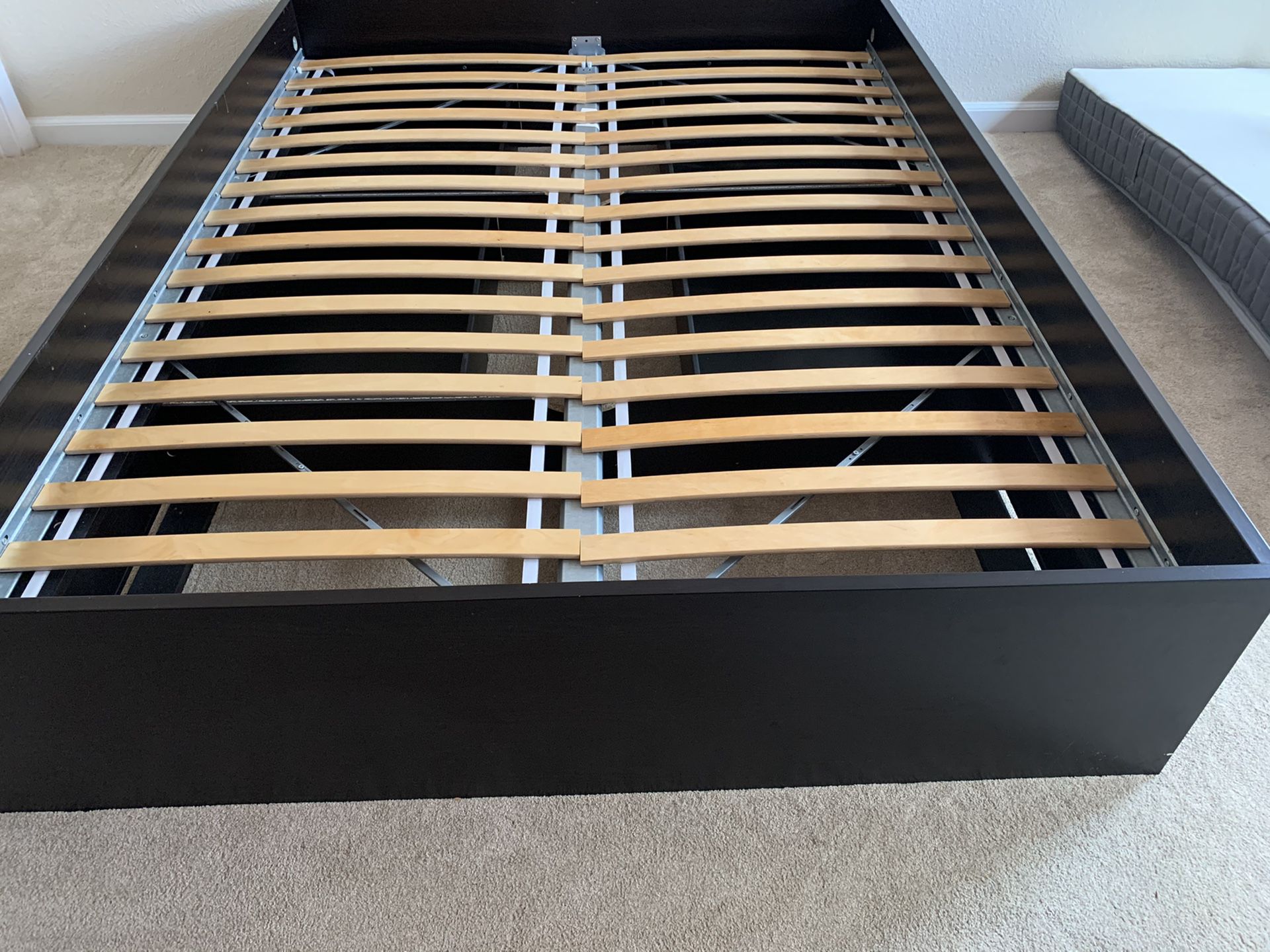 IKEA- Bed frame with storage & morgedal mattress - queen