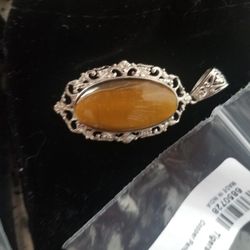 South African Tiger's Eye Fancy Pendant (Oval 30x15) in Platinum Over Copper 21.80 ctw 