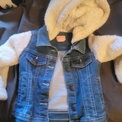 2T Denim Jacket W/ Wool Hood And Sleeves 