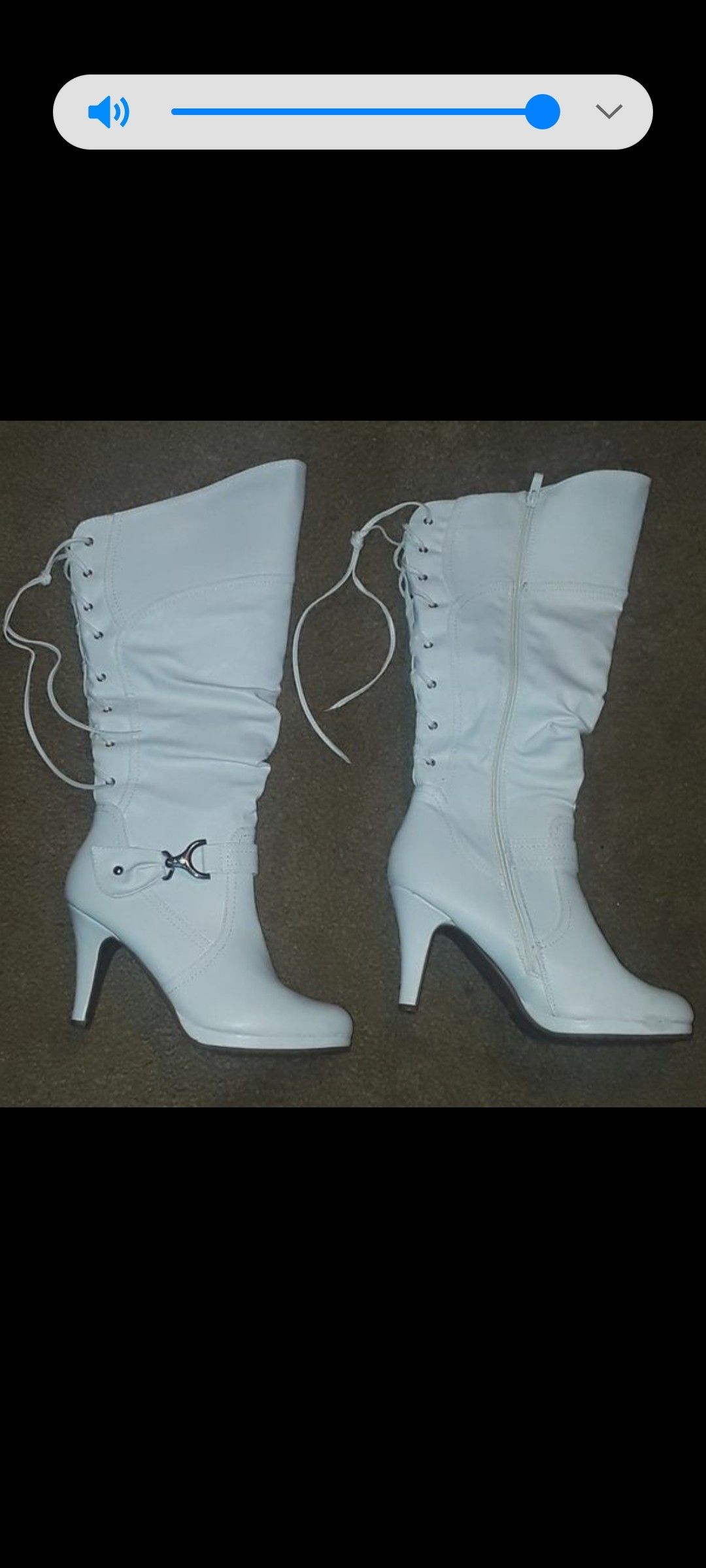 Top Moda Women's Boots White Knee High Round Toe Lace up Slouched High Heel Shoe Size 10.