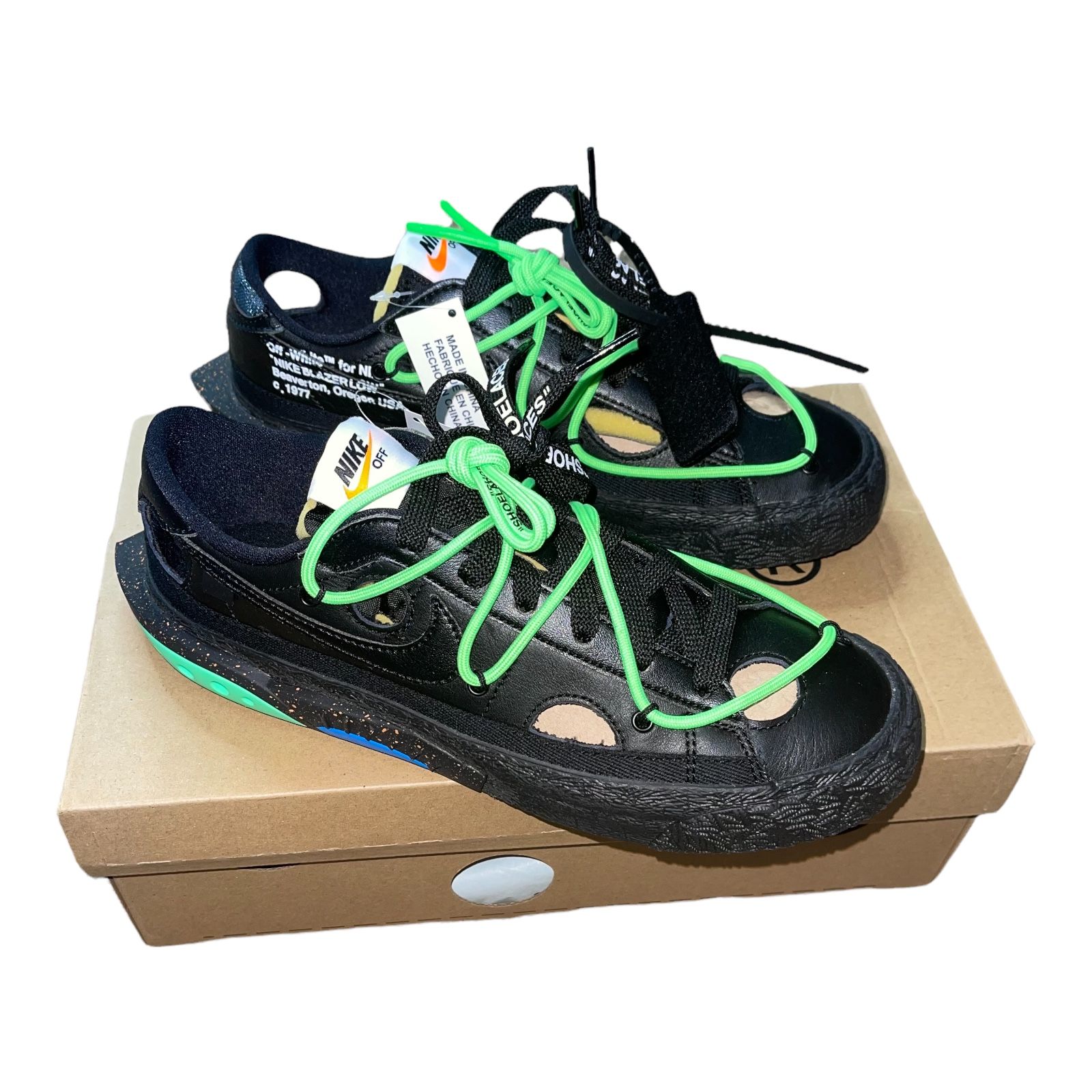 Nike x Off-White Blazer Low 77 Black Electro Green Mens Size 6.5 / Womens 8 NEW
