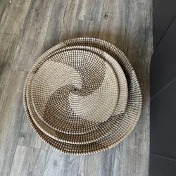 Wicker Baskets/plates Lot Of 3