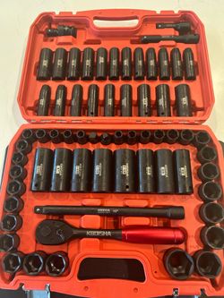 65 Piece 1/2” Drive Master Impact Metric and SAE socket set with carry case