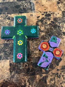Hand Painted Mexican Pottery Wall Crosses 