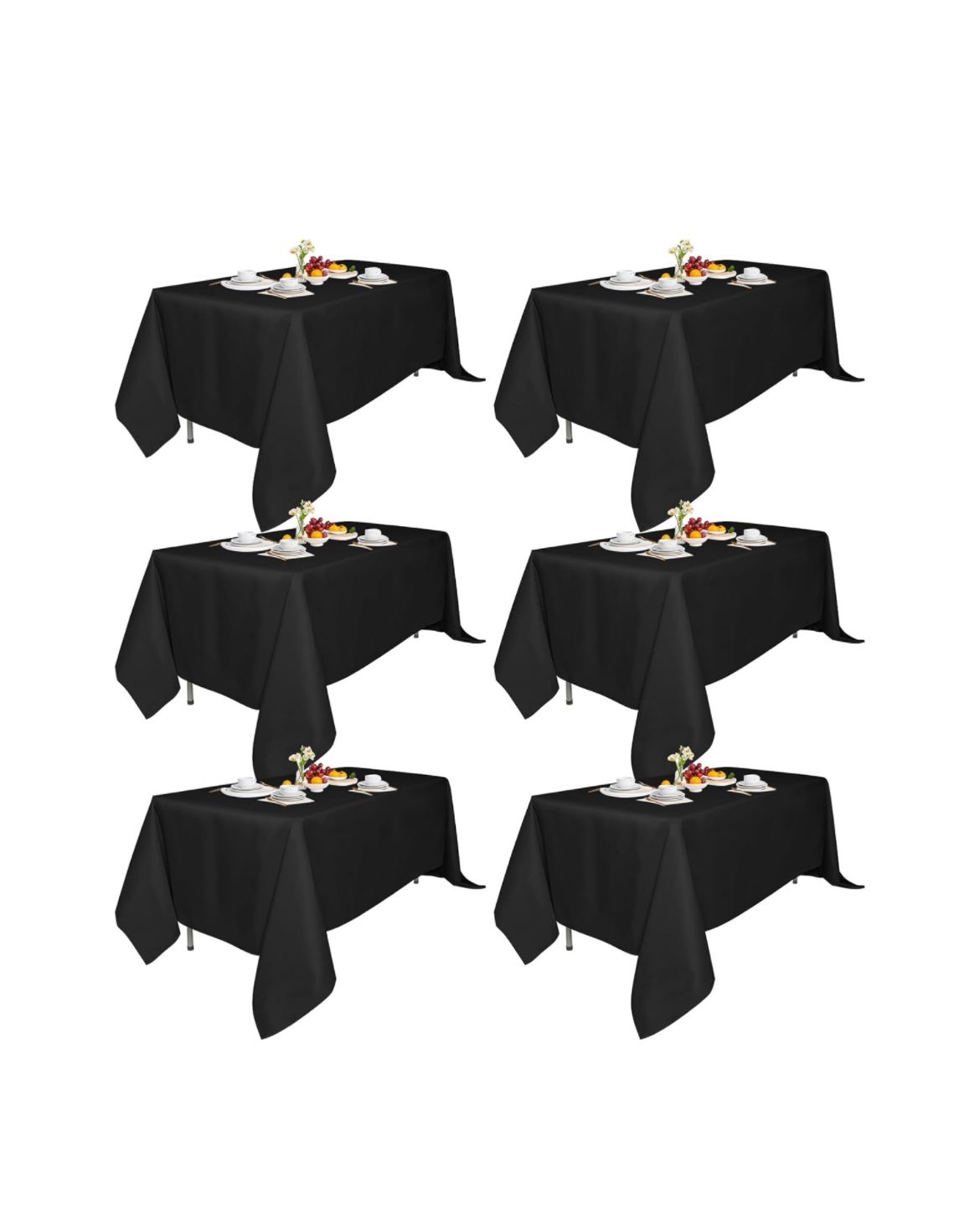 6 Pack 70x120-Inch Rect Black Tablecloths-Reusable Polyester Table Covers – Protect from Spills (Not Waterproof) – for Weddings, Banquets, Parties – S