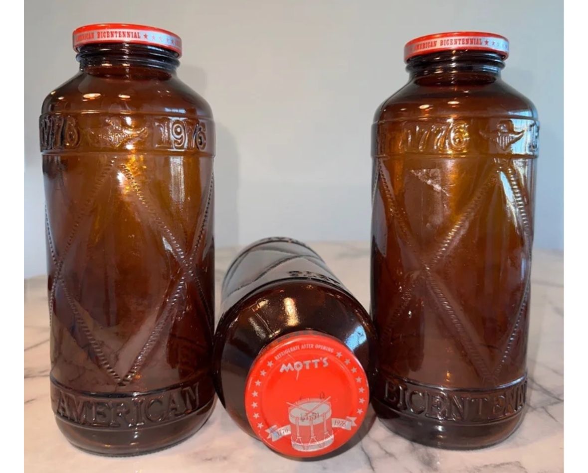 VINTAGE 1976 MOTTS Applesauce American Bicentennial 9" Glass Jar W Lid Brown