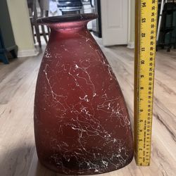 Large Red Art Glass Vase – Modern Decorative Glass – 14"