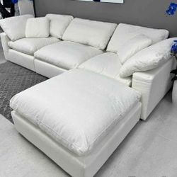 White Nixon Cloud Sofa Cloud Sectional Performance Fabric Stain Resistant Washable NEW