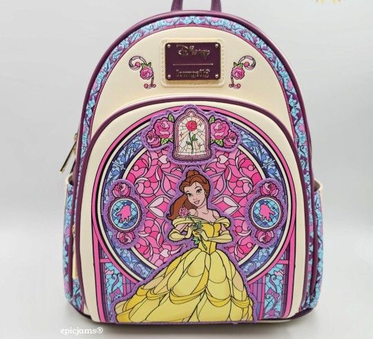 Mini Backpack-Loungefly Disney Beauty and the Beast Stained Glass Mini Backpack