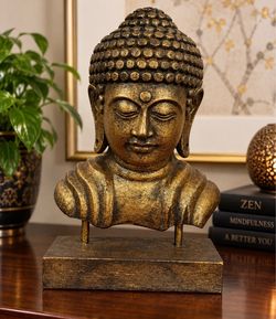 Gold Buddha Bust Statue on Base