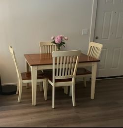Farmhouse style cherry wood dining table & chairs