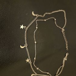 Moon And Star Silver Toned Chain