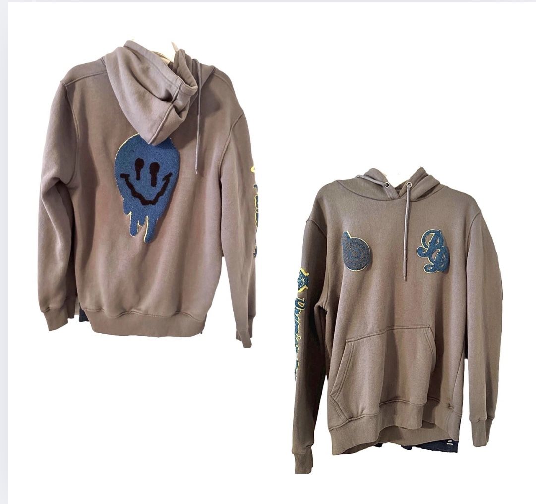 Premier Drip Hoodie Tufted Melting Smiley Face Size XL Men’s Gray Blue Rare