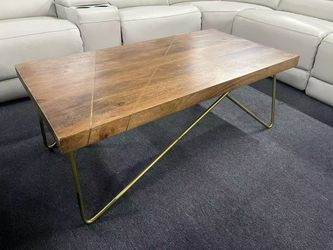 Wood Coffee Table with Gold Metal Legs，$260