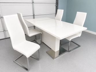 Modern White Dining Table with 4 Chairs