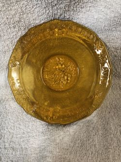 Vintage 1970’s Amber Glass Mother Goose Nursery Rhymes Tiara Bowl By RS Indiana Glass Co. , $12