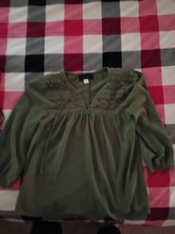 Olive Green Boho Blouse with Lace Detail