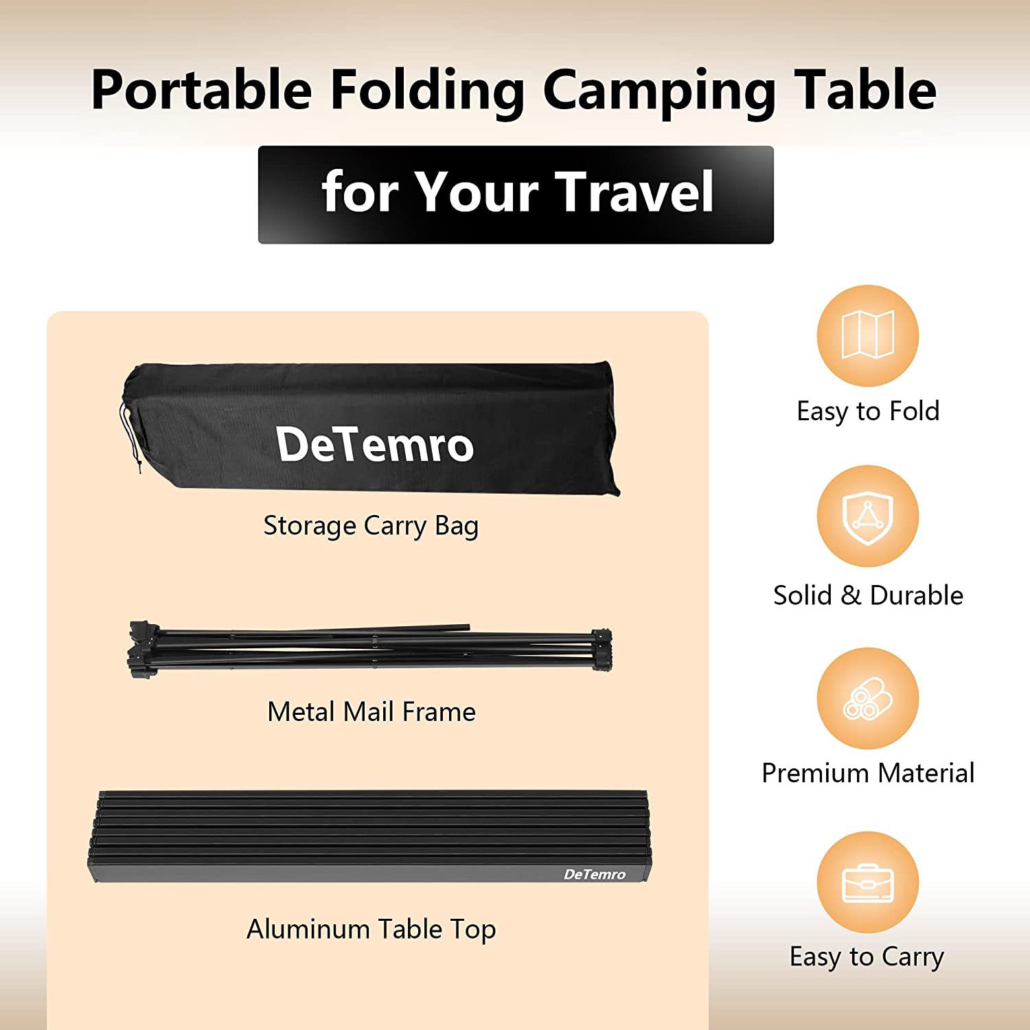 Folding Camping Table, Portable Camping Gear Aluminum Picnic Table with Carry Bag, Ultralight Foldable Camp Table Beach Table for Outdoor Cooking, Pic