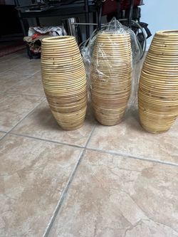 Set of 3 Rattan Woven Floor Vases