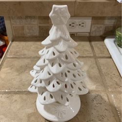Yankee Candle Christmas Tree Tea-light Candle Holder White Porcelain 9”
