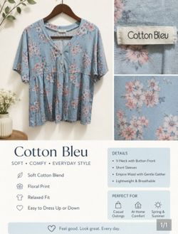 Womens Cotton Bleu Floral Top